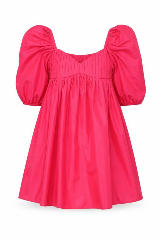Zara Women Red A-Line Puff Sleeve Short Pleated Dress XS