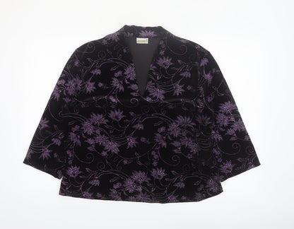 Roman Originals Womens Black Purple Velvet Floral Tunic Blouse XL