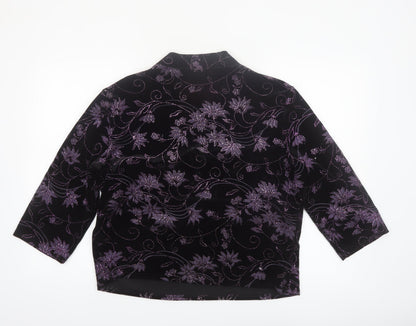 Roman Originals Womens Black Purple Velvet Floral Tunic Blouse XL