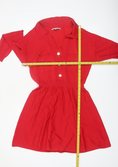 NEXT Women’s Red Collared Shirt Dress L Long Sleeve Knit
