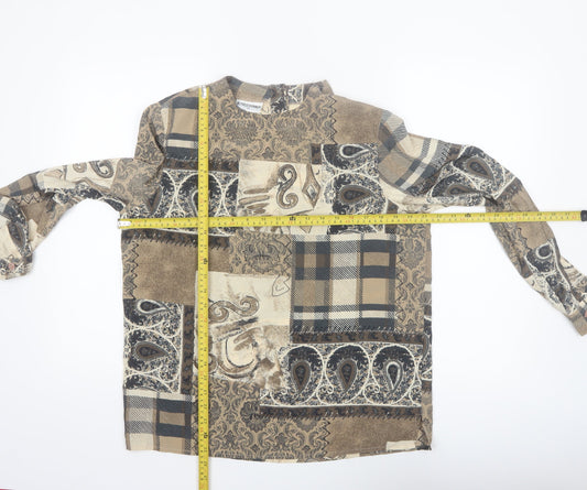 Alfred Dunner Women's Beige Paisley Patchwork Long Sleeve Tunic Blouse Size 10
