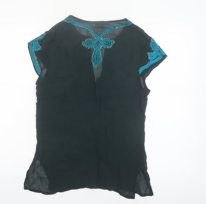 Topshop Women’s Black Embroidered Chiffon Blouse Size 8 Bohemian Style