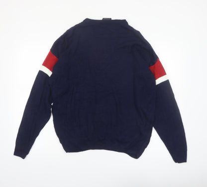 Di Maggio Men's Blue Red V-Neck Geometric Acrylic Jumper M