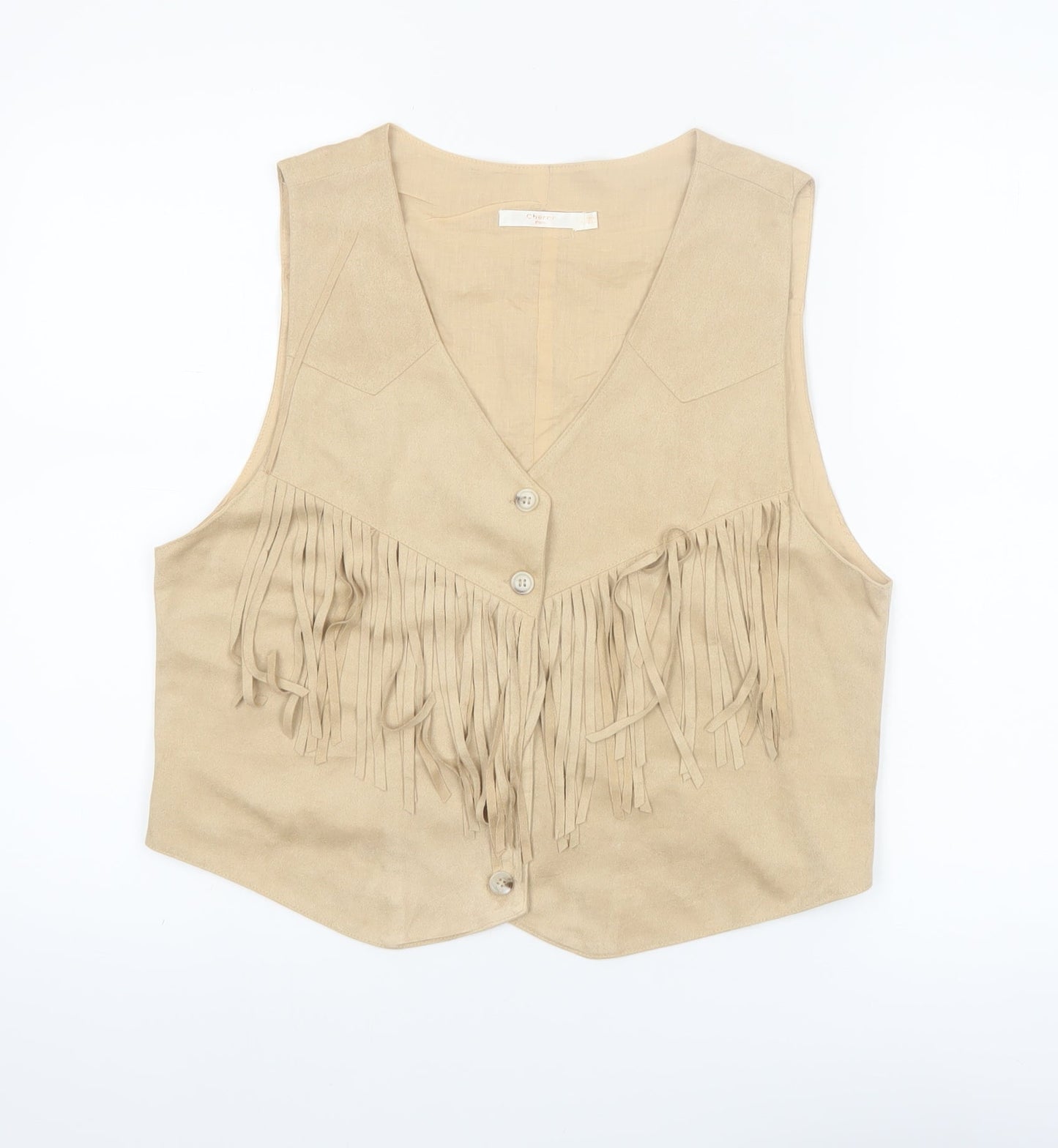 Cherry Paris Women’s Beige Fringe Suede Look Sleeveless Vest Top L