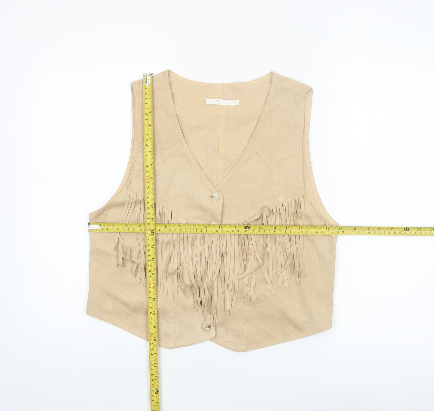 Cherry Paris Women’s Beige Fringe Suede Look Sleeveless Vest Top L