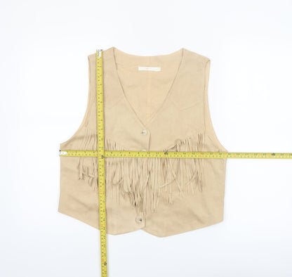 Cherry Paris Women’s Beige Fringe Suede Look Sleeveless Vest Top L