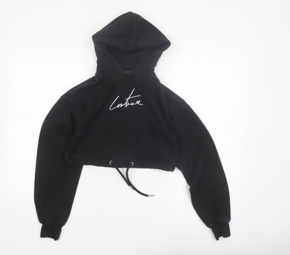 The Couture Club Women's Black Cropped Hoodie XXS Drawstring Cotton Blend