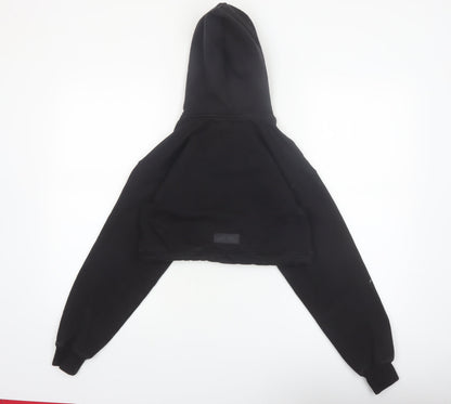 The Couture Club Women's Black Cropped Hoodie XXS Drawstring Cotton Blend