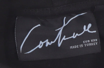 The Couture Club Women's Black Cropped Hoodie XXS Drawstring Cotton Blend