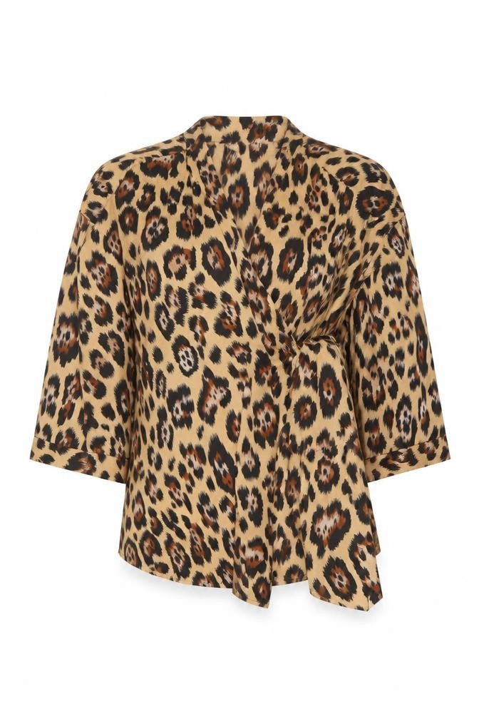 PRETTYLITTLETHING Women's Beige Leopard Wrap Blouse UK 6