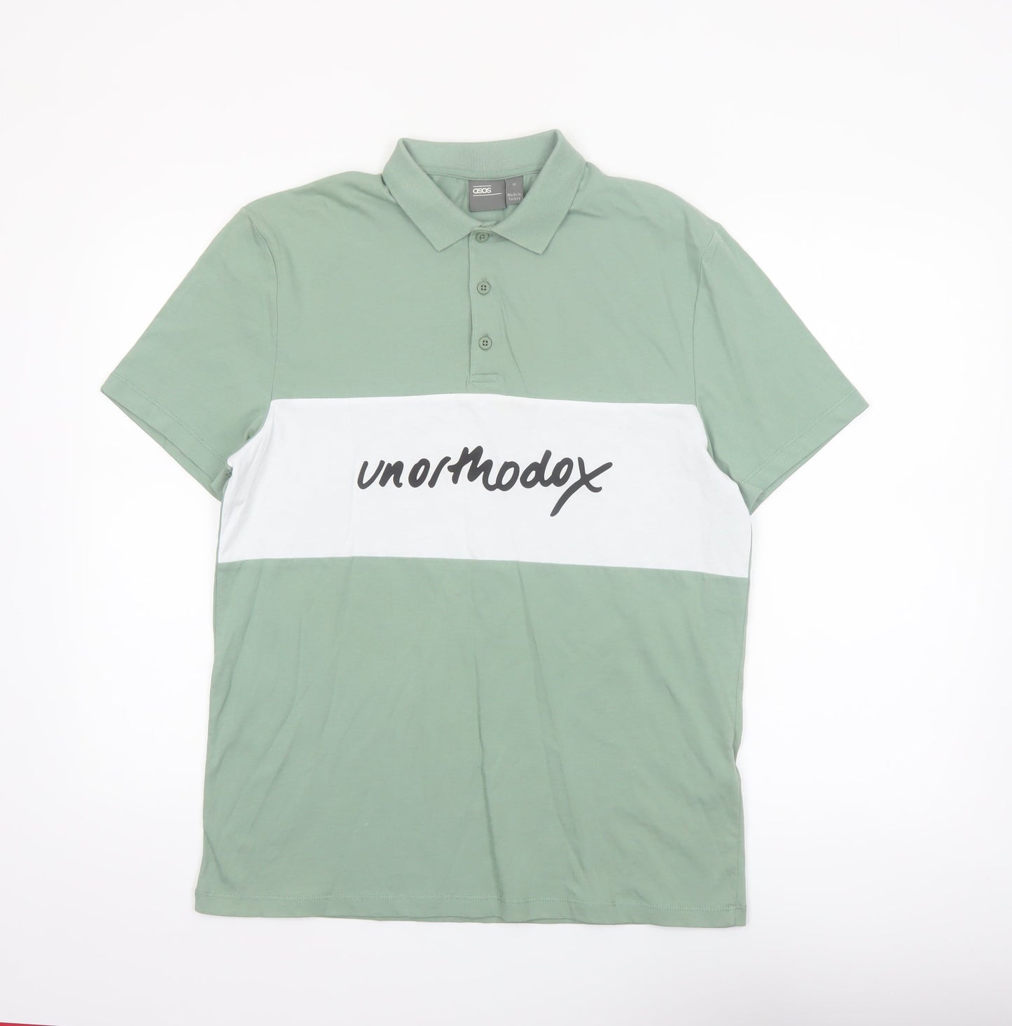 ASOS Men’s Green & White Colourblock Polo Shirt Size M 100% Cotton