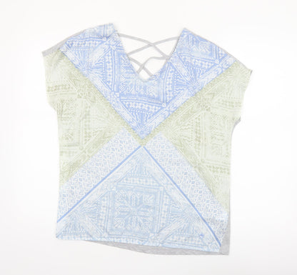 Tom Tailor Women's Blue Geometric V-Neck Strappy T-Shirt Size S