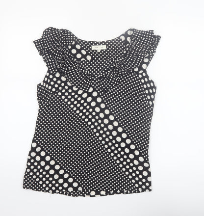 Kew 159 Women Black Polka Dot Sleeveless Ruffle Tunic Blouse Size 10