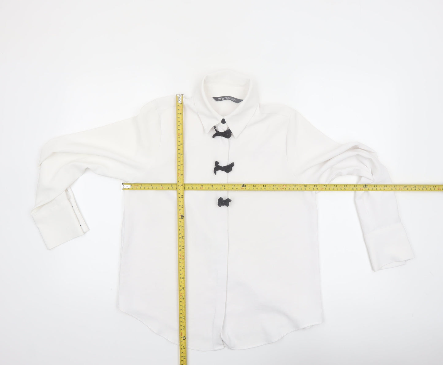 Zara Women White Collared Long Sleeve Button Blouse XS