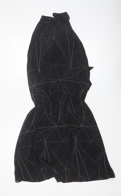 Reiss Women’s Black Halter Geometric Knee Length Polyester Dress UK 6