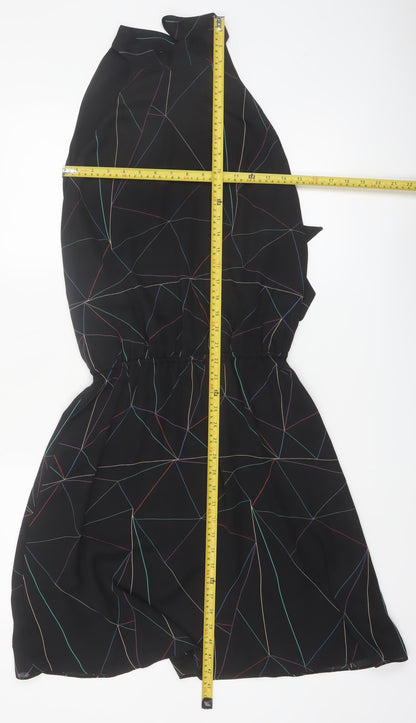 Reiss Women’s Black Halter Geometric Knee Length Polyester Dress UK 6
