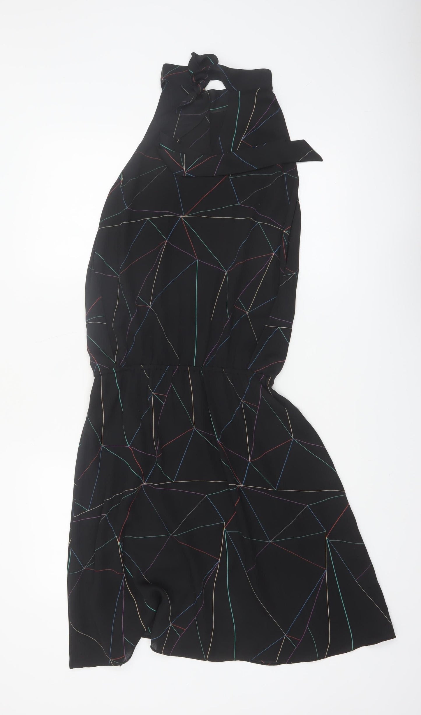 Reiss Women’s Black Halter Geometric Knee Length Polyester Dress UK 6