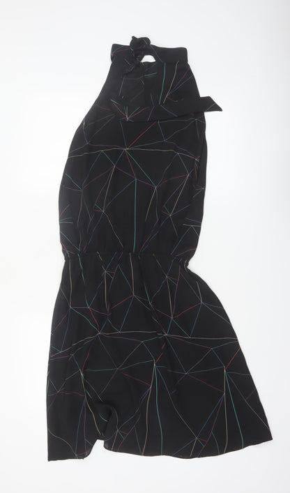 Reiss Women’s Black Halter Geometric Knee Length Polyester Dress UK 6