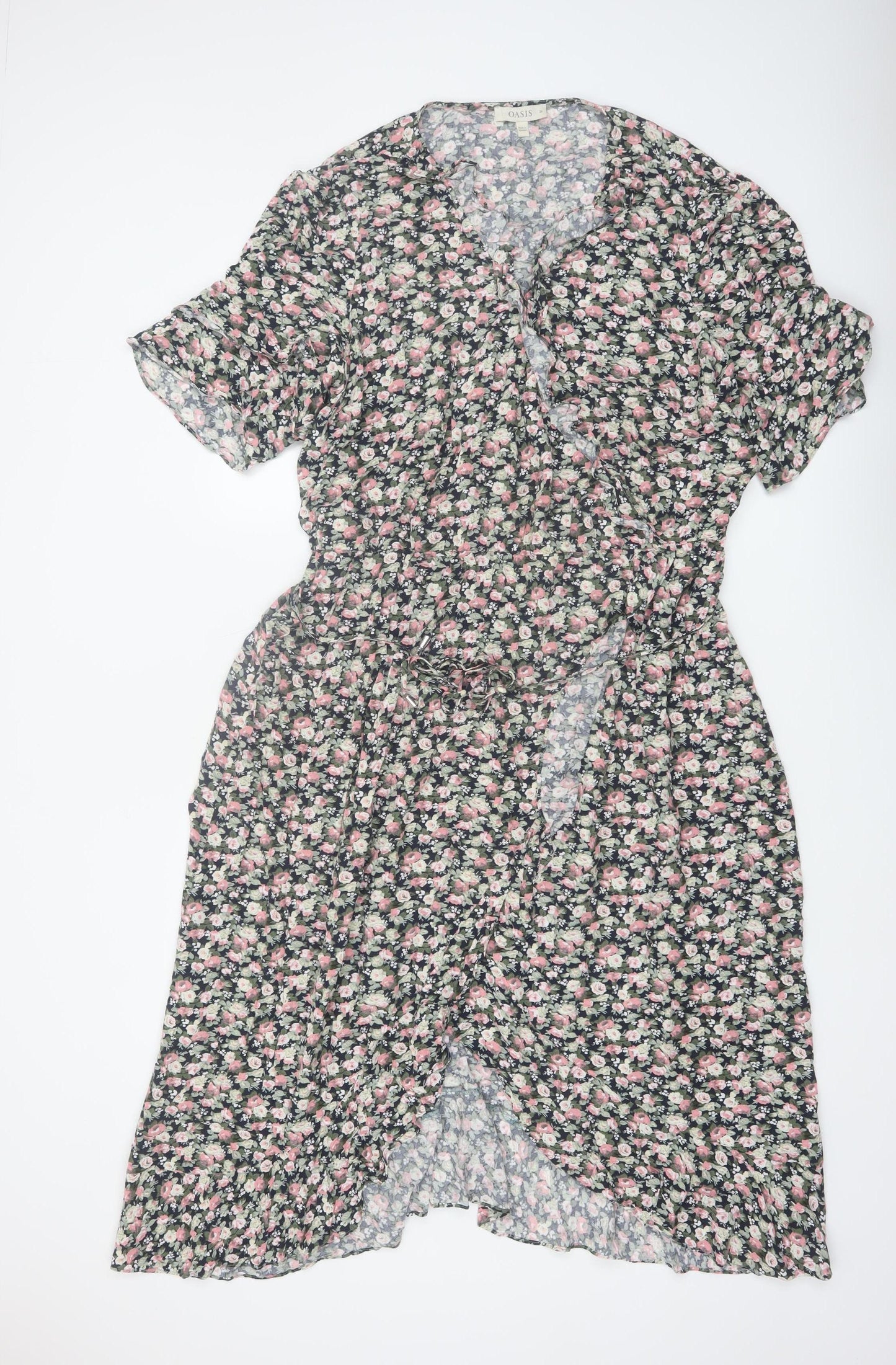 Oasis Womens Floral Wrap Dress Multicoloured Size 26 Viscose