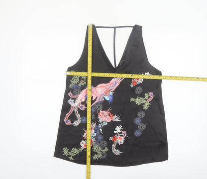 River Island Womens Black Floral Satin Camisole Top Size 6