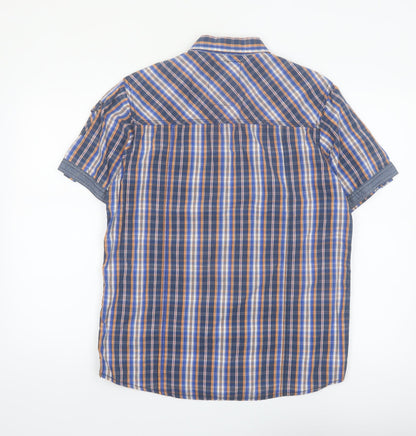 Tokyo Laundry Men's Blue Check Short Sleeve Cotton Button-Up Shirt Medium