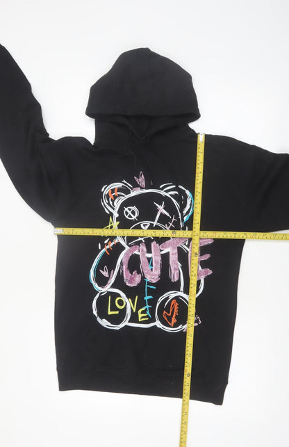 Stylewise Womens Black XS Pullover Hoodie with Cute Bear Graphic