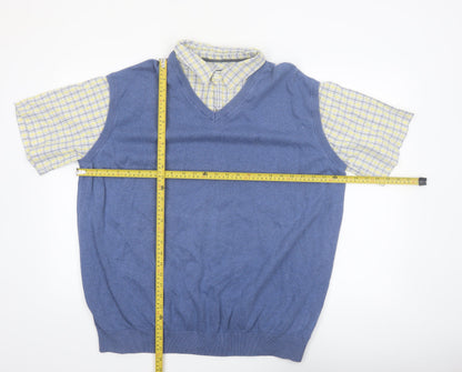 Lincoln Men's Blue 2XL Cotton V-Neck Sleeveless Jumper Vest