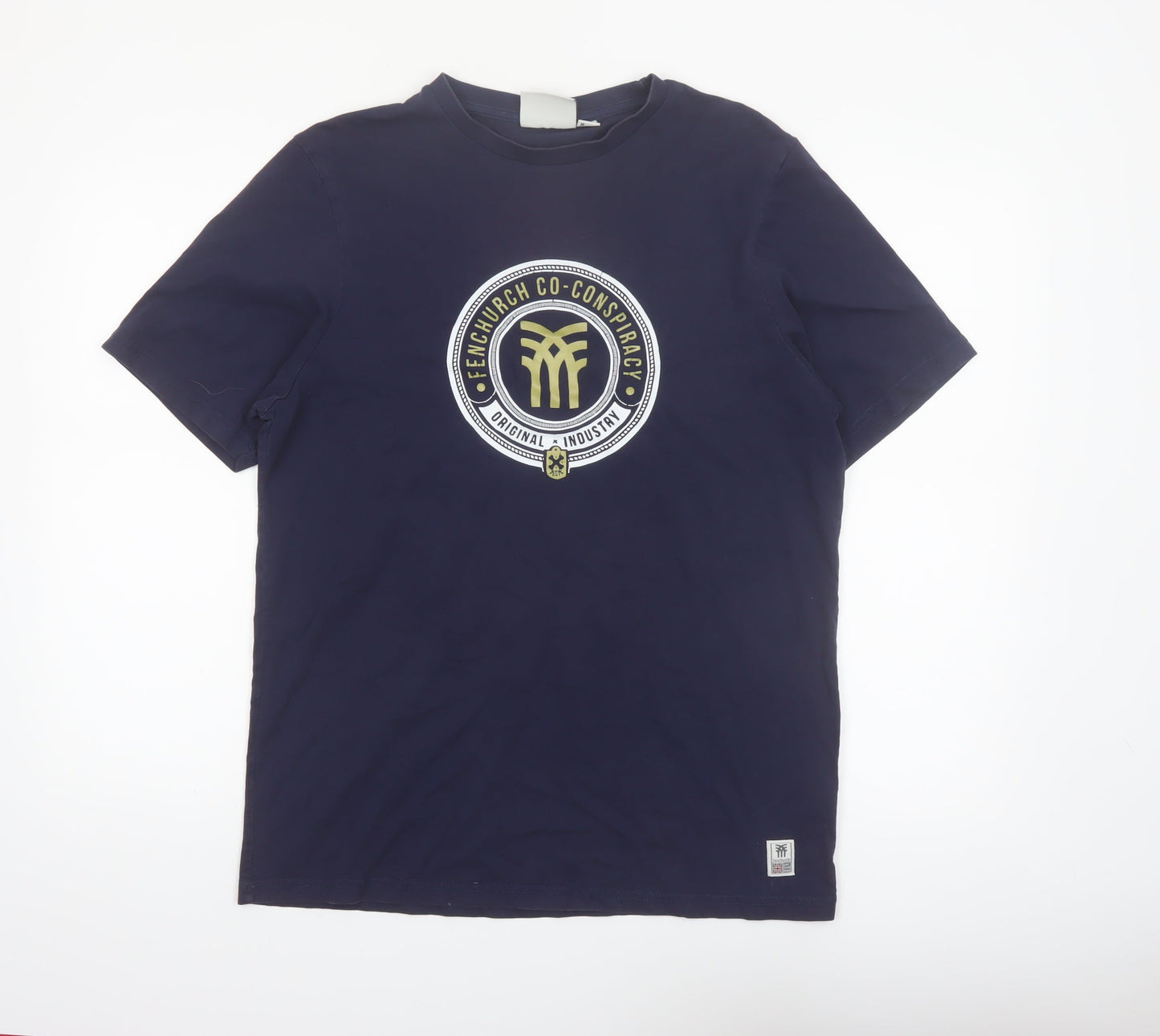 Fenchurch Men's Navy Blue Graphic Print Cotton T-Shirt Size M
