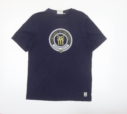 Fenchurch Men's Navy Blue Graphic Print Cotton T-Shirt Size M
