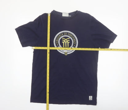 Fenchurch Men's Navy Blue Graphic Print Cotton T-Shirt Size M