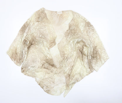 Adini Women’s Beige Silk Kimono Style 3/4 Sleeve Sheer Blouse M