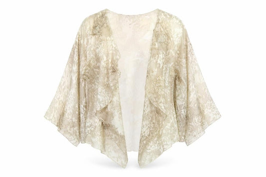 Adini Women’s Beige Silk Kimono Style 3/4 Sleeve Sheer Blouse M