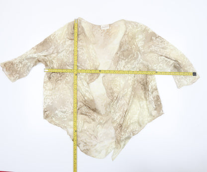 Adini Women’s Beige Silk Kimono Style 3/4 Sleeve Sheer Blouse M