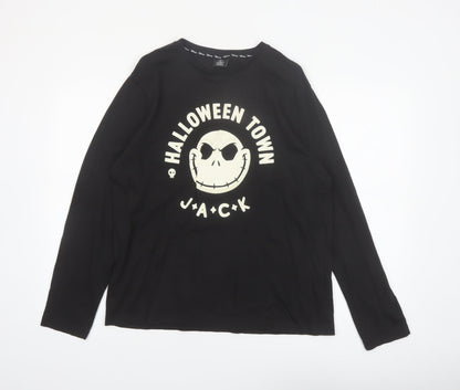 Tu Men’s Black Halloween Town Jack Long Sleeve Cotton Top Size M
