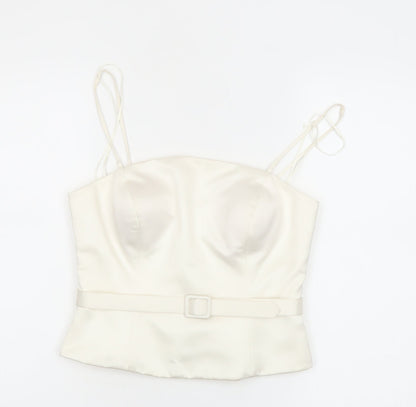 Ronald Joyce Women Ivory Satin Camisole Sweetheart Blouse UK 12