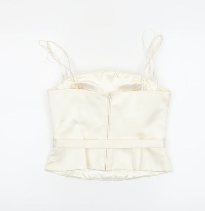 Ronald Joyce Women Ivory Satin Camisole Sweetheart Blouse UK 12