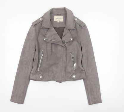 River Island Women's Grey Suede Biker Jacket Size 10 Slim Fit