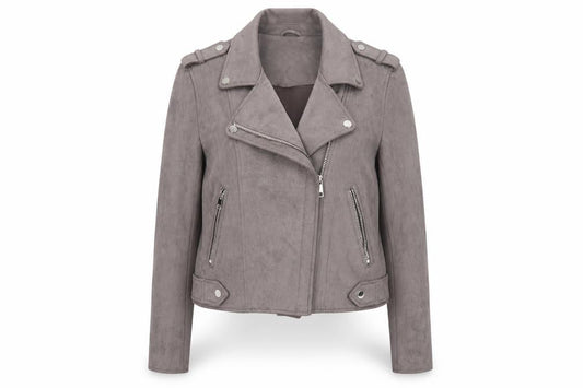 River Island Women's Grey Suede Biker Jacket Size 10 Slim Fit