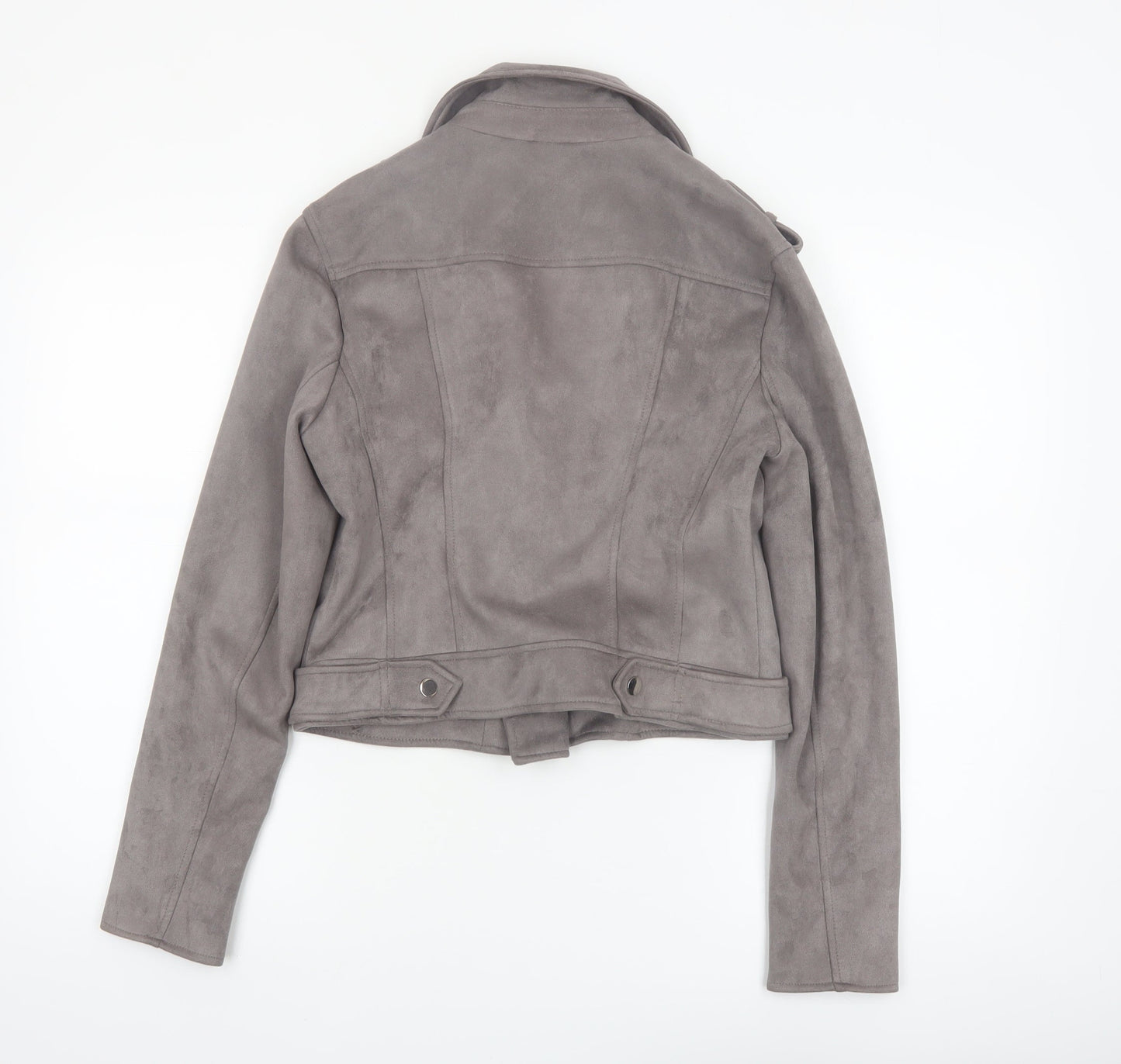 River Island Women's Grey Suede Biker Jacket Size 10 Slim Fit