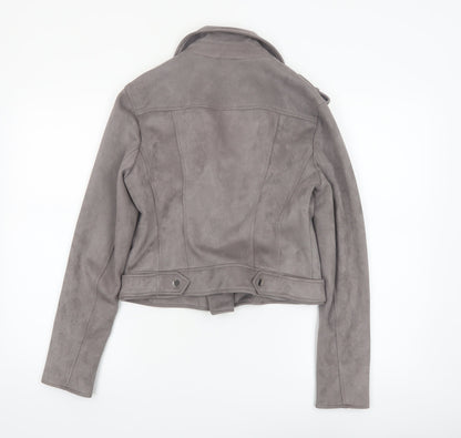 River Island Women's Grey Suede Biker Jacket Size 10 Slim Fit