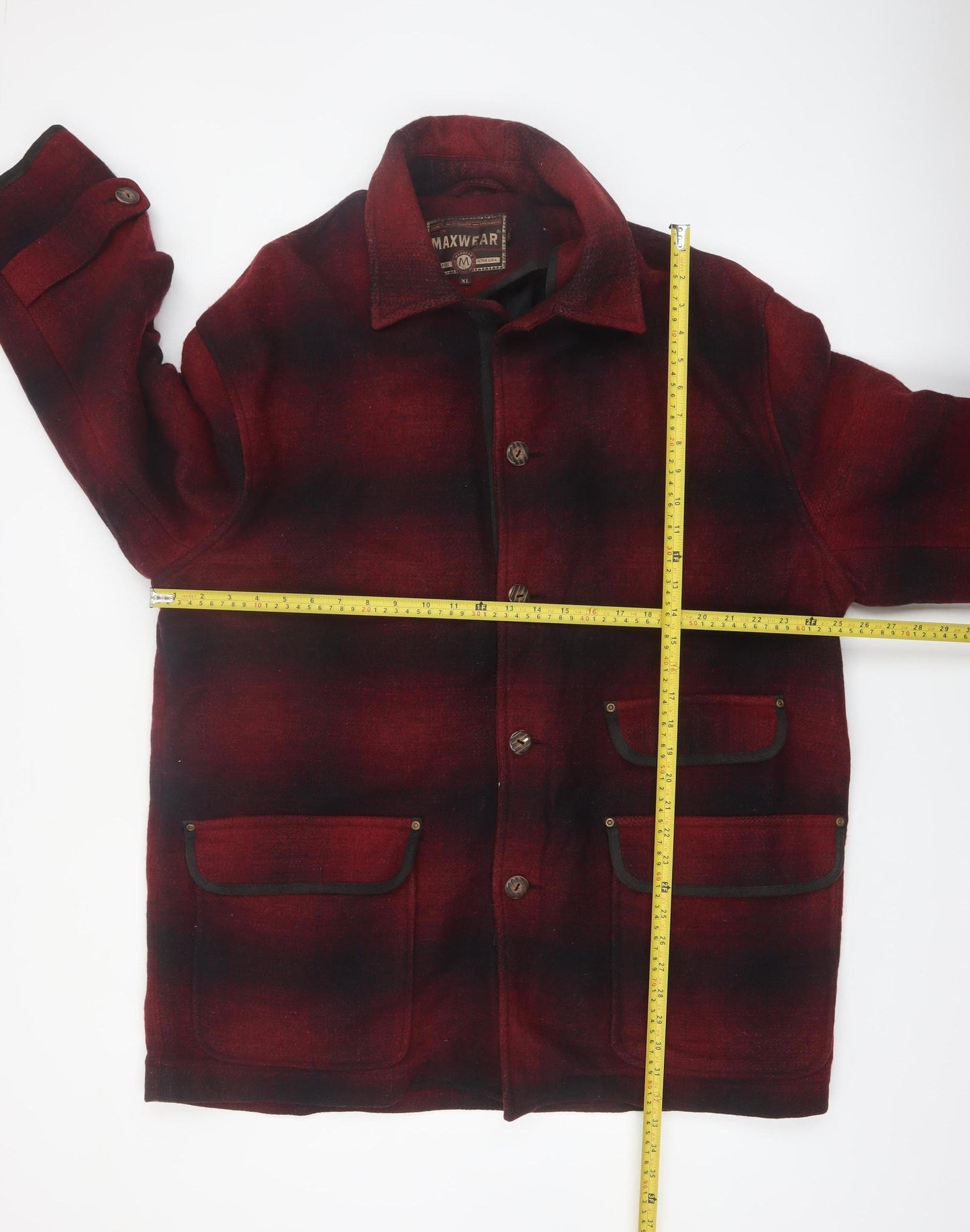 Maxwear Men's Red Wool-Blend Check Jacket XL Classic Outdoor