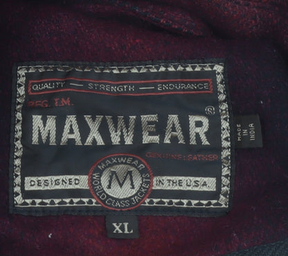 Maxwear Men's Red Wool-Blend Check Jacket XL Classic Outdoor
