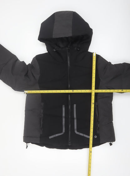 Marks and Spencer Womens Black Puffer Jacket Size 12 Hooded Winter Coat