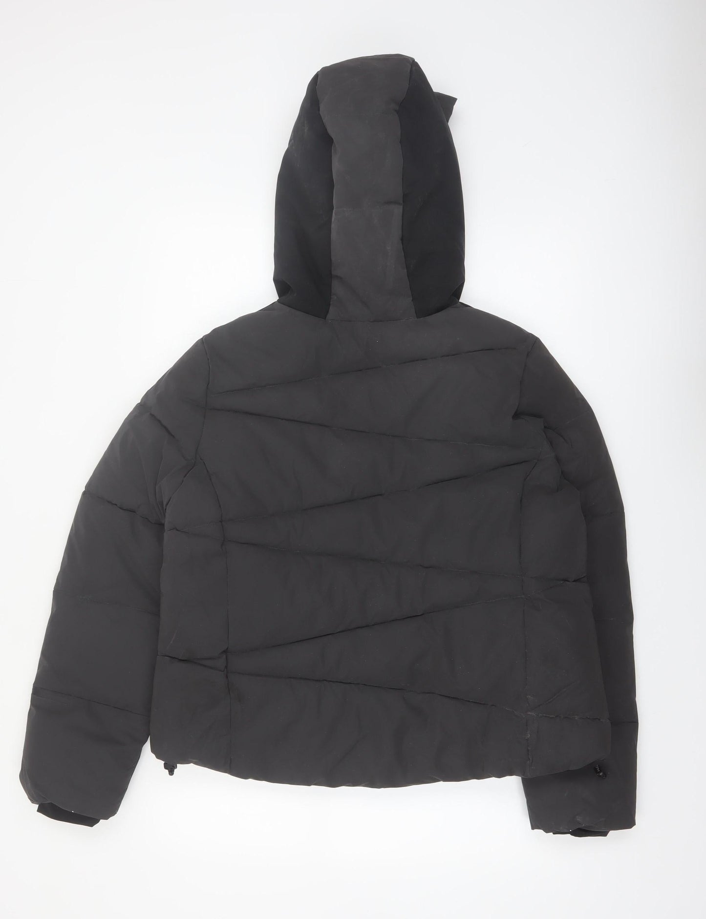 Marks and Spencer Womens Black Puffer Jacket Size 12 Hooded Winter Coat
