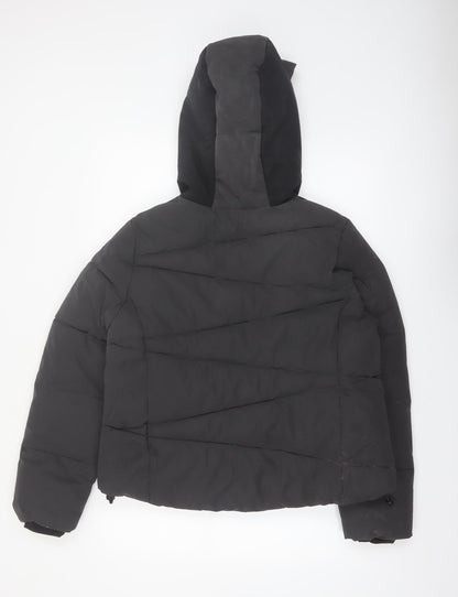 Marks and Spencer Womens Black Puffer Jacket Size 12 Hooded Winter Coat