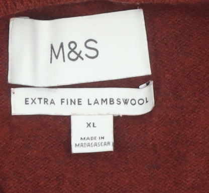 Marks and Spencer Men’s Brown XL Lambswool V-Neck Jumper