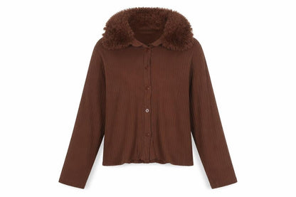 Select Girl Brown Faux Fur Collar Button-Up Long Sleeve Blouse 14 Years