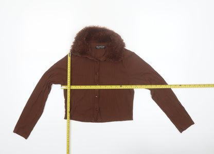 Select Girl Brown Faux Fur Collar Button-Up Long Sleeve Blouse 14 Years