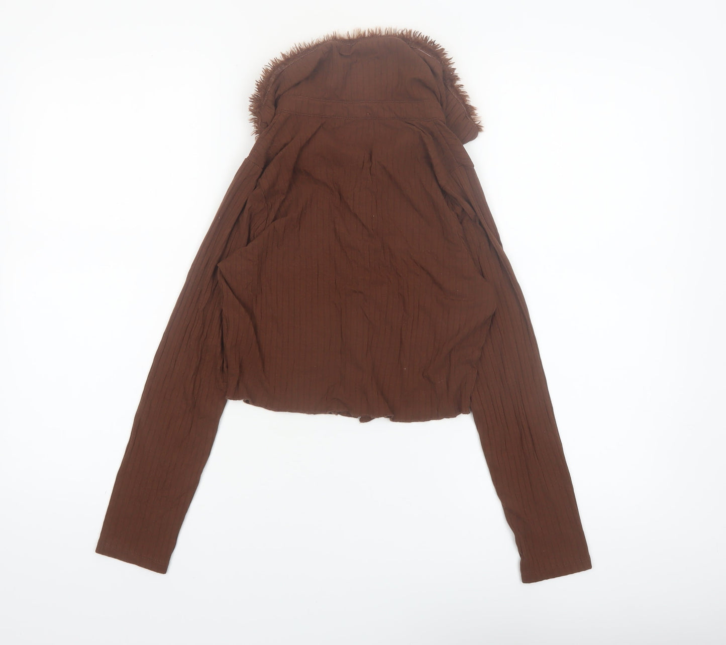 Select Girl Brown Faux Fur Collar Button-Up Long Sleeve Blouse 14 Years