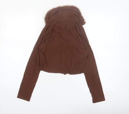 Select Girl Brown Faux Fur Collar Button-Up Long Sleeve Blouse 14 Years
